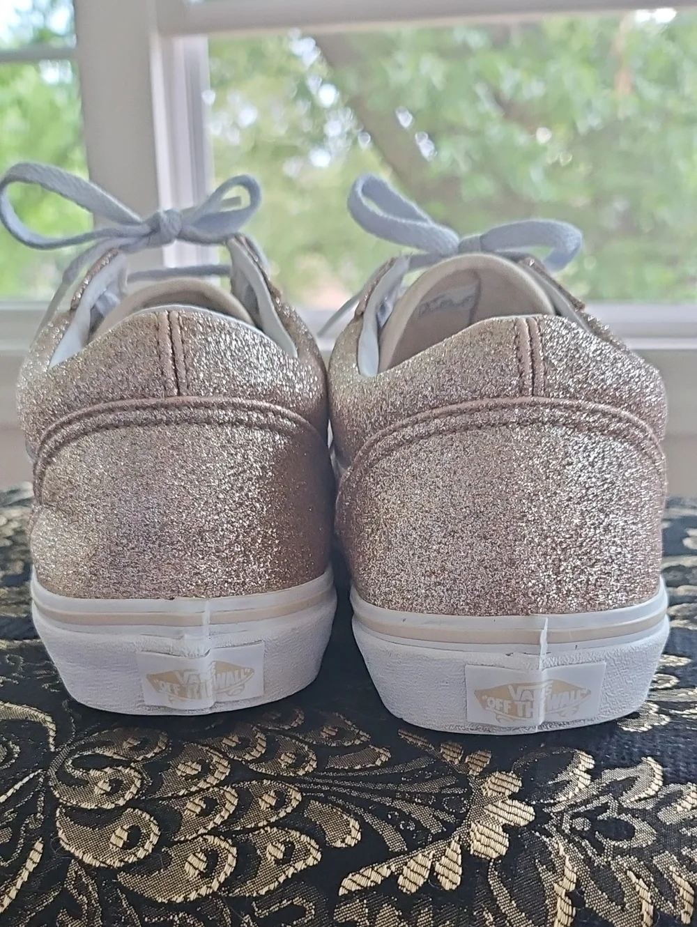 Vans Womenโs Glitter Old Skool Sneakers - Rose Gold - Picture 5 of 13